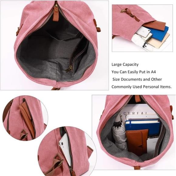 Canvas Vintage Backpack – Large Casual Daypack Outdoor Travel Rucksack Hiking - Picture 6 of 7